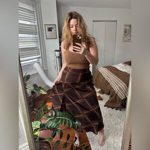 Banana Republic Brown Plaid/Geometric Midi Skirt